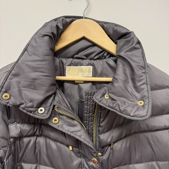 Michael Kors Like NEW Long Down Blend Puffer Winter Coat Gray Trim Size M - Picture 3 of 12